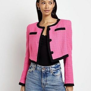 River Island Boucle Crop Blazer - Pink - UK18 (US14) - Marked Plus Size